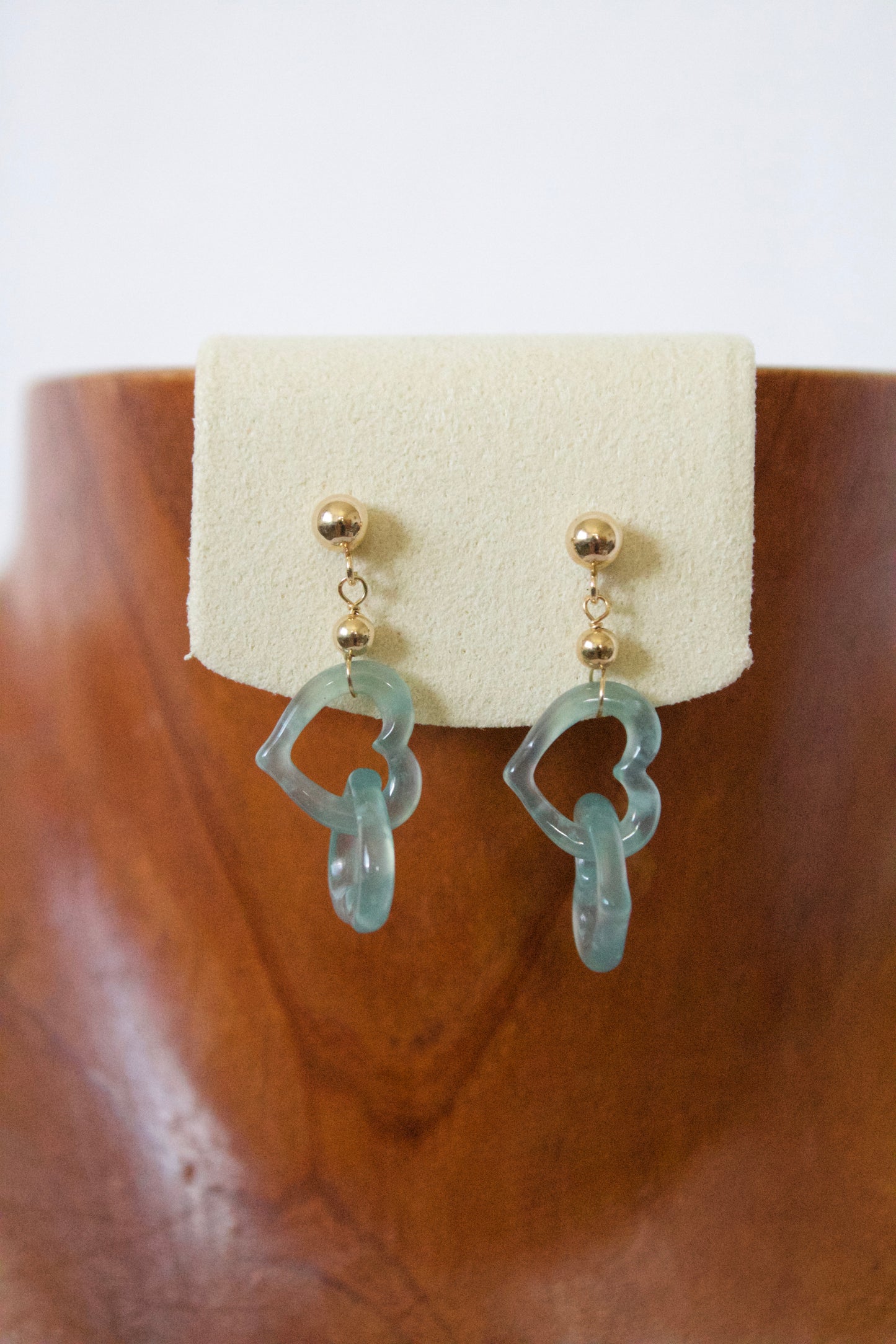 14K Heart Jade Earring