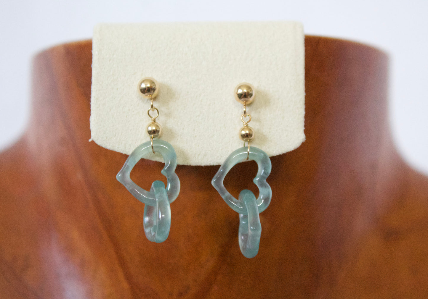 14K Heart Jade Earring
