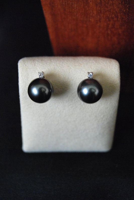 CZ Tahitian Pearl Stud Earring