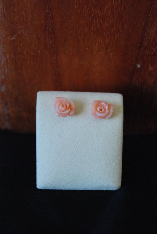 Pink Coral Rose Stud Earring