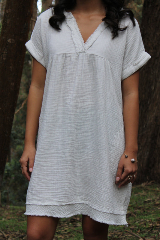 Plus Size Gauze V Neck Dress