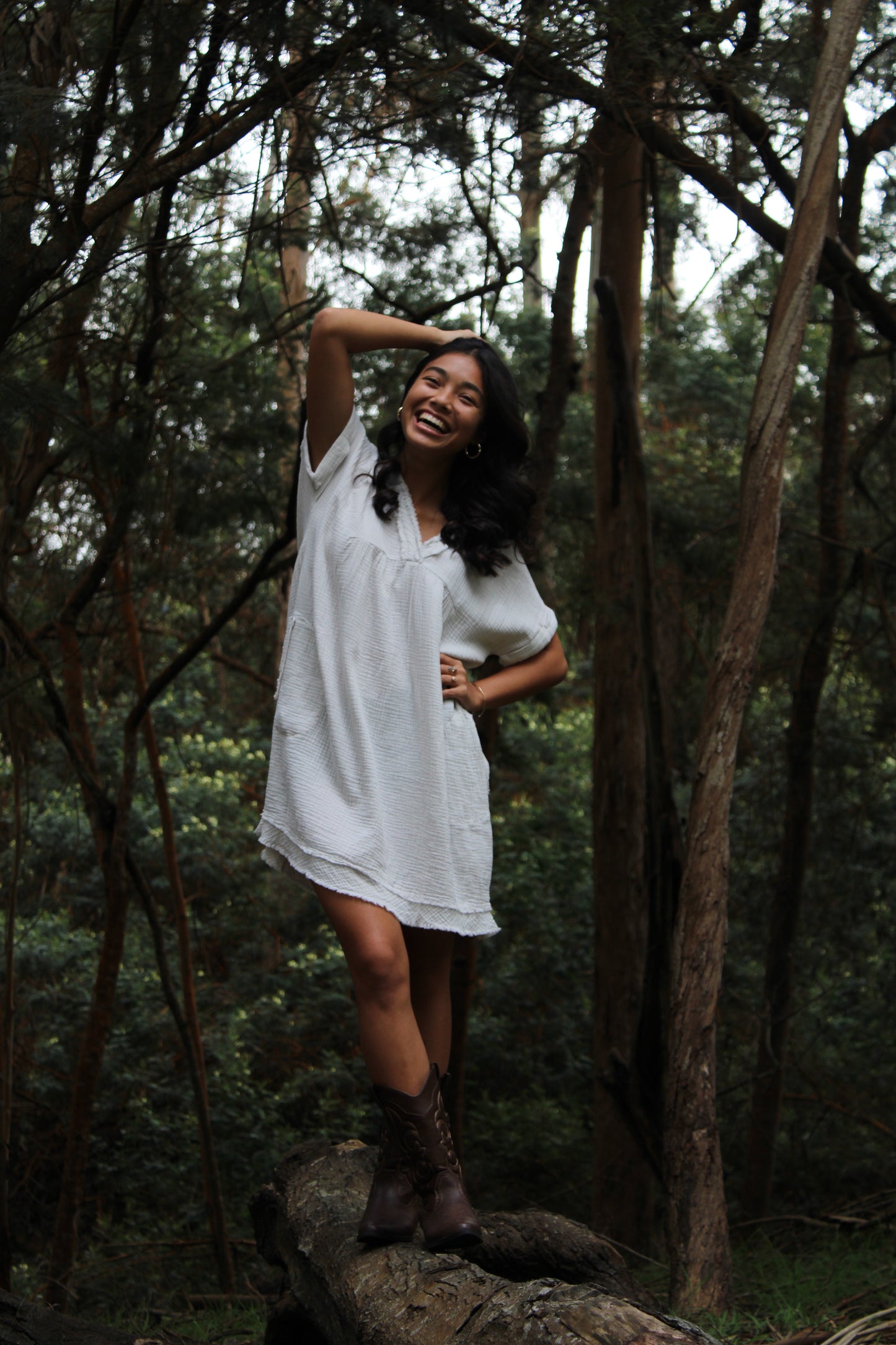Plus Size Gauze V Neck Dress