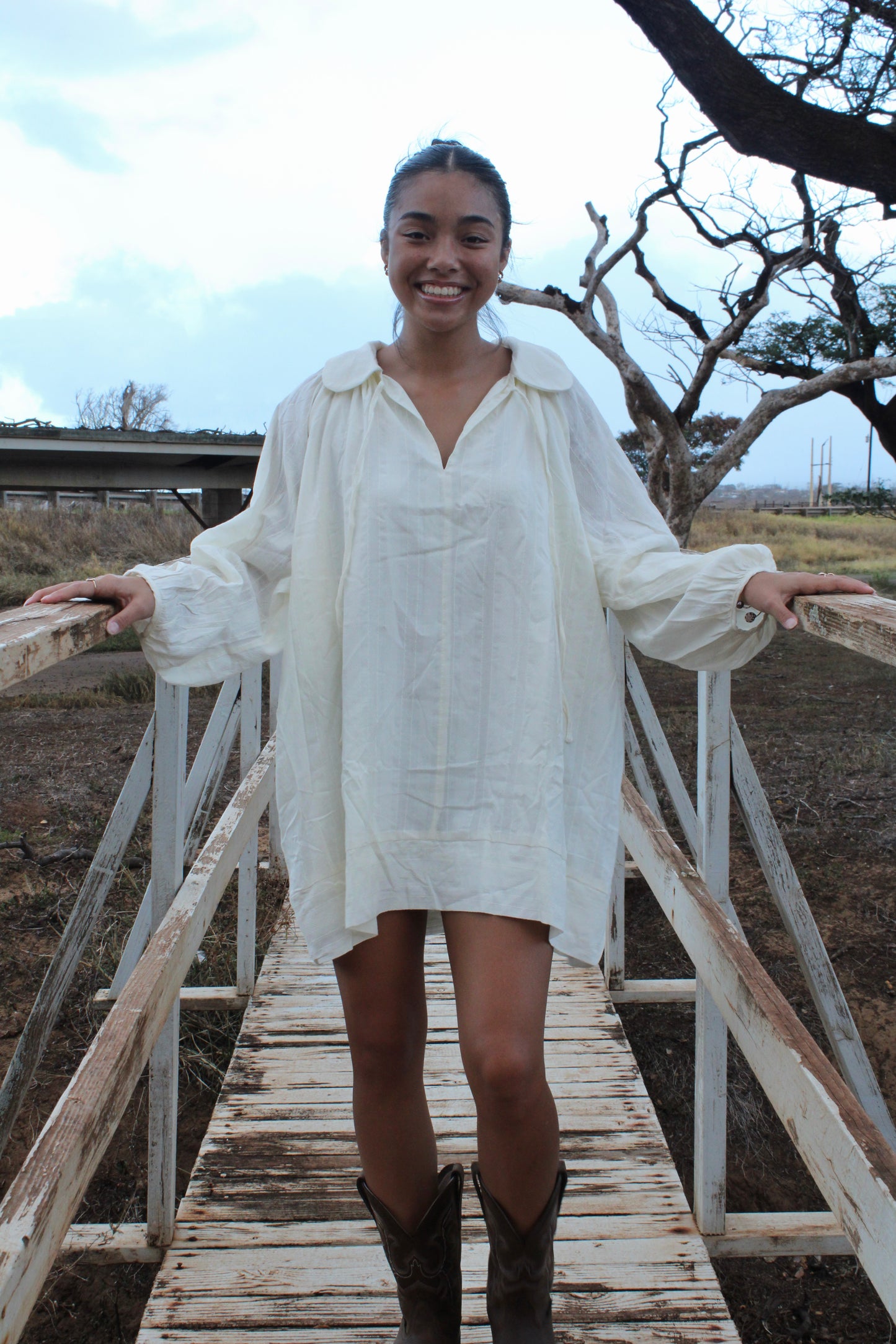 Textured Balloon Sleeve Dress