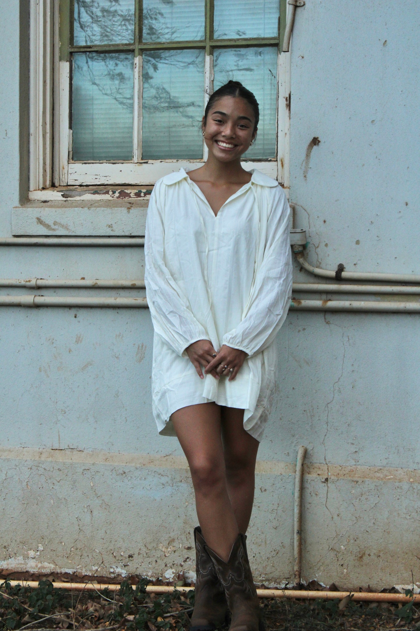 Textured Balloon Sleeve Dress