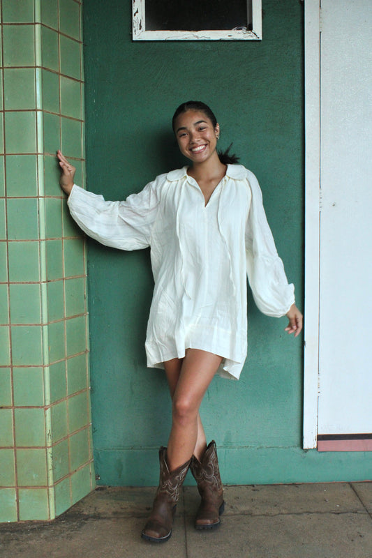 Textured Balloon Sleeve Dress