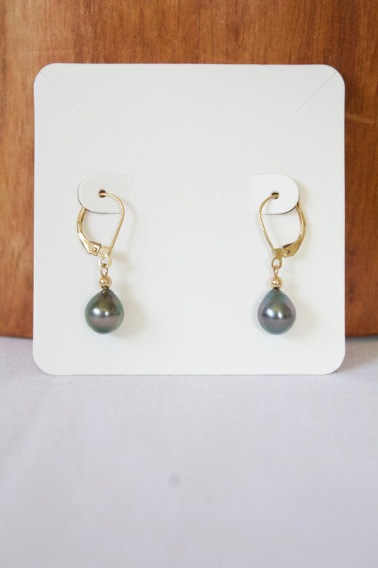 14K Tear Drop Tahitian Pearl Earring