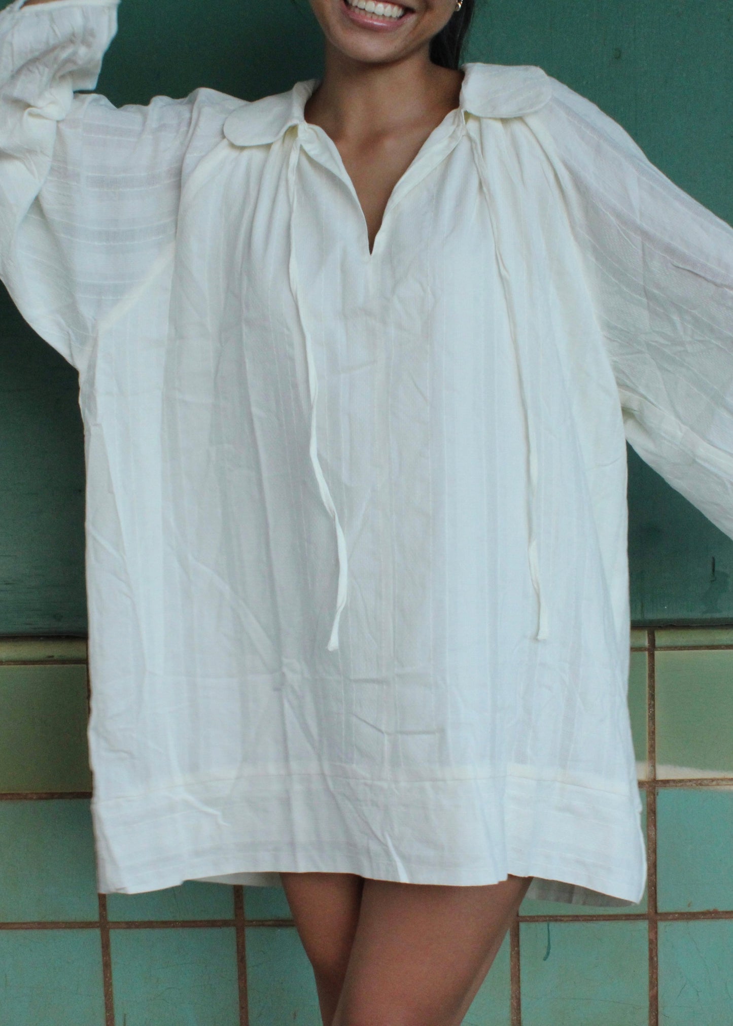 Textured Balloon Sleeve Dress