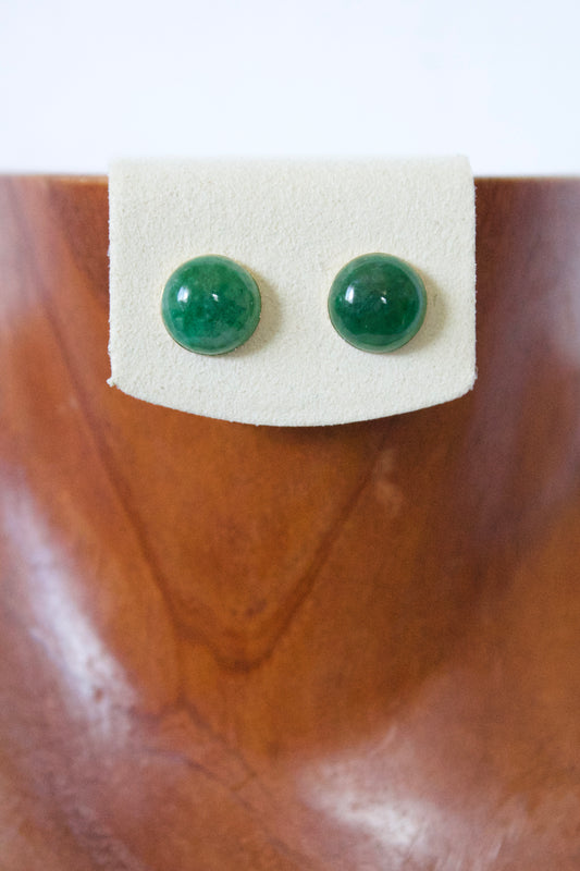 14K Circle Dark Jade Earring