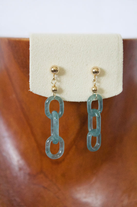 14K Chain Jade Earring